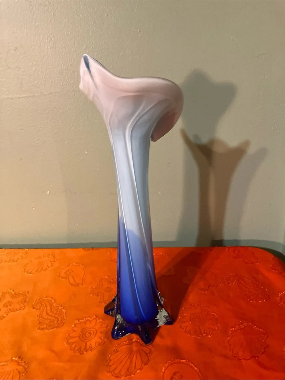 Jack in the Pulpit Cobalt Two Tones of Blue Lily Vase 12” T Art Glass